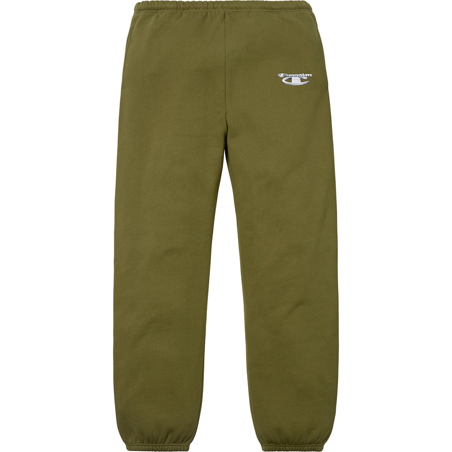 Details on Supreme Champion 3D Metallic Sweatpant Olive from fall winter 2018 (Price is $148)