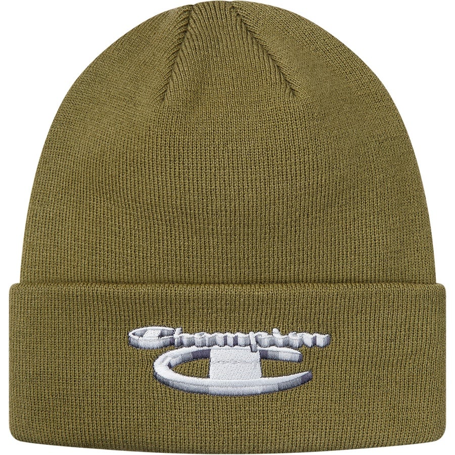 Details on Supreme Champion 3D Metallic Beanie Olive from fall winter
                                                    2018 (Price is $36)