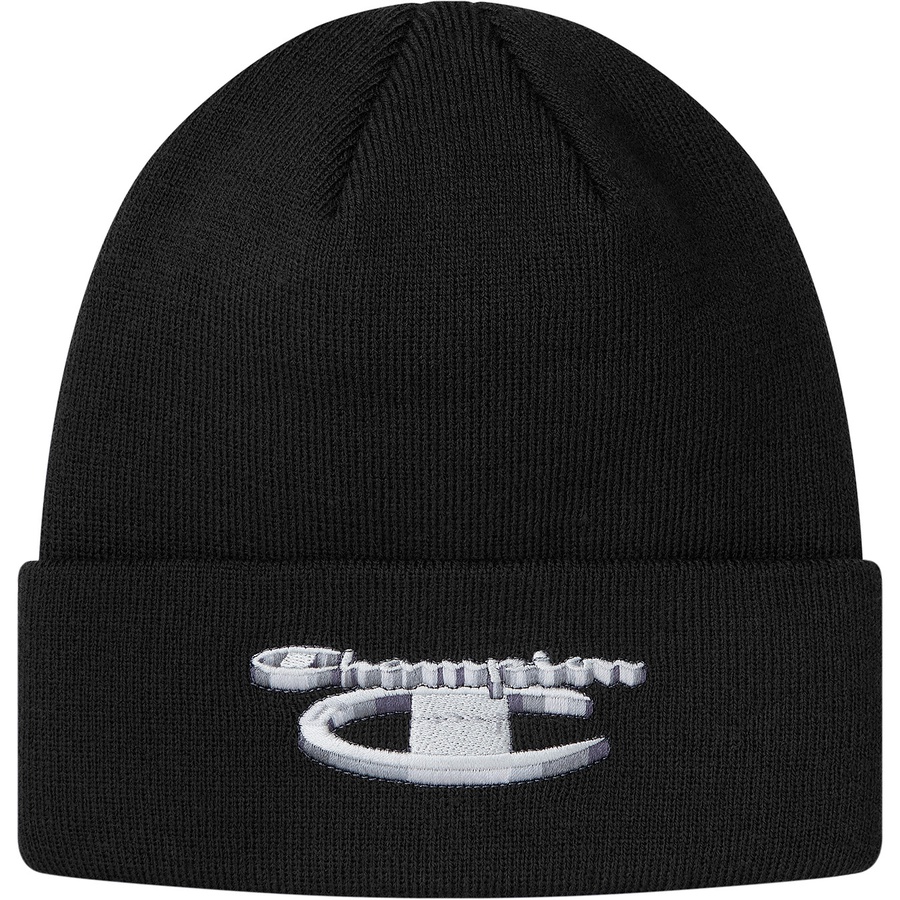 Details on Supreme Champion 3D Metallic Beanie Black from fall winter 2018 (Price is $36)