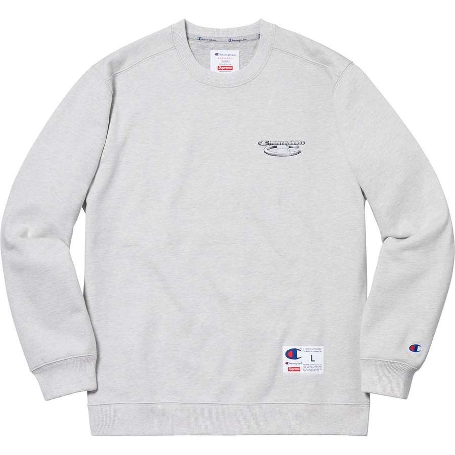 Details on Supreme Champion 3D Metallic Crewneck Ash Grey from fall winter
                                                    2018 (Price is $148)