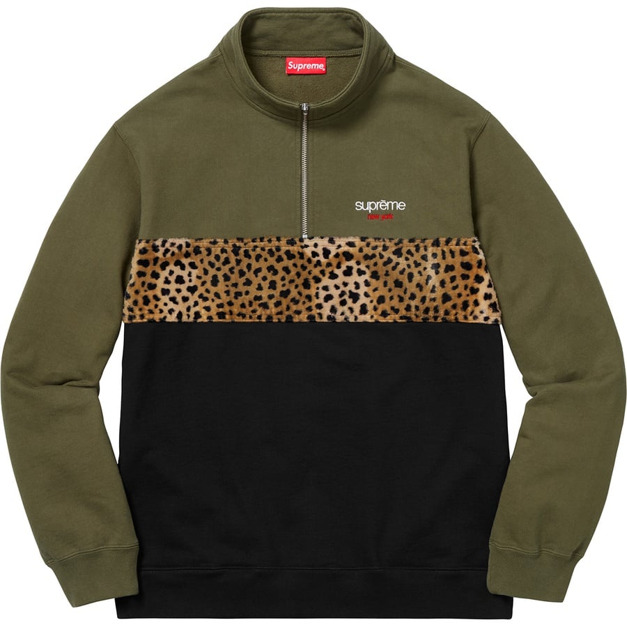 Details on Leopard Panel Half Zip Sweatshirt Dark Olive from fall winter
                                                    2018 (Price is $158)