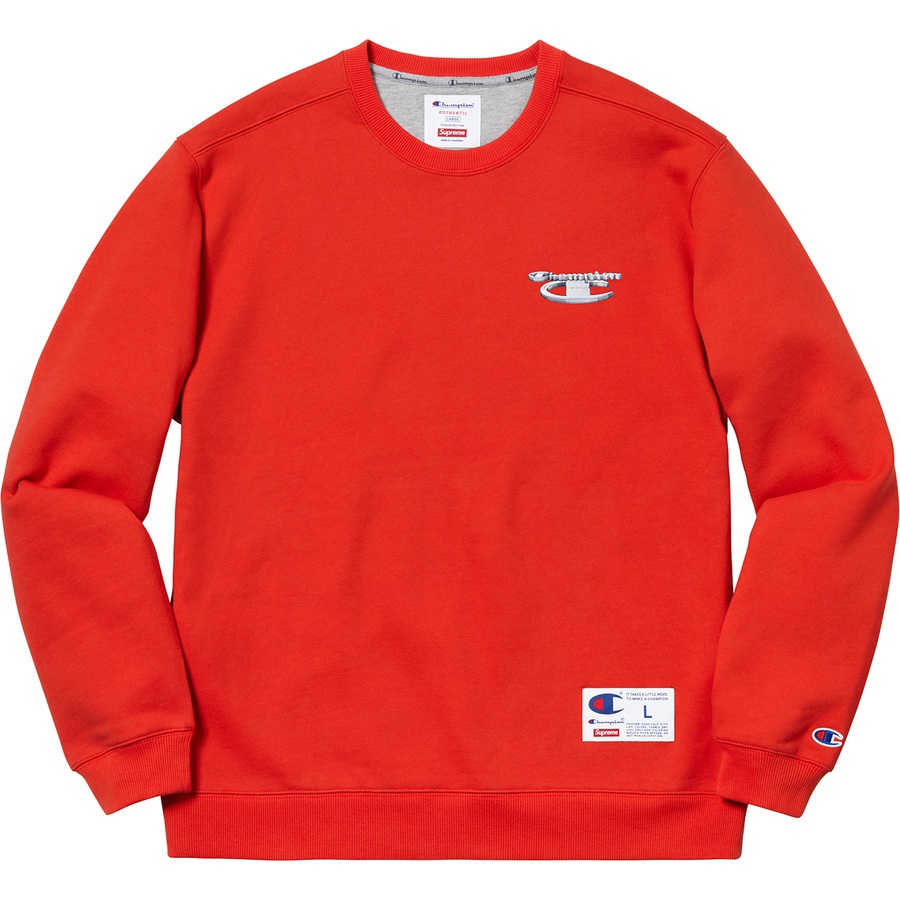 Details on Supreme Champion 3D Metallic Crewneck Brick Red from fall winter
                                                    2018 (Price is $148)