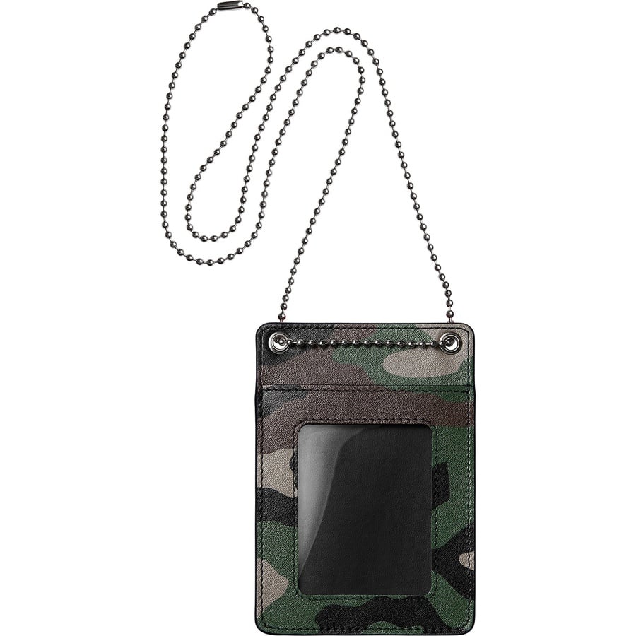 Details on Leather ID Holder + Wallet Woodland Camo from fall winter 2018 (Price is $128)