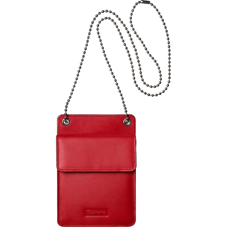 Details on Leather ID Holder + Wallet Red from fall winter 2018 (Price is $128)