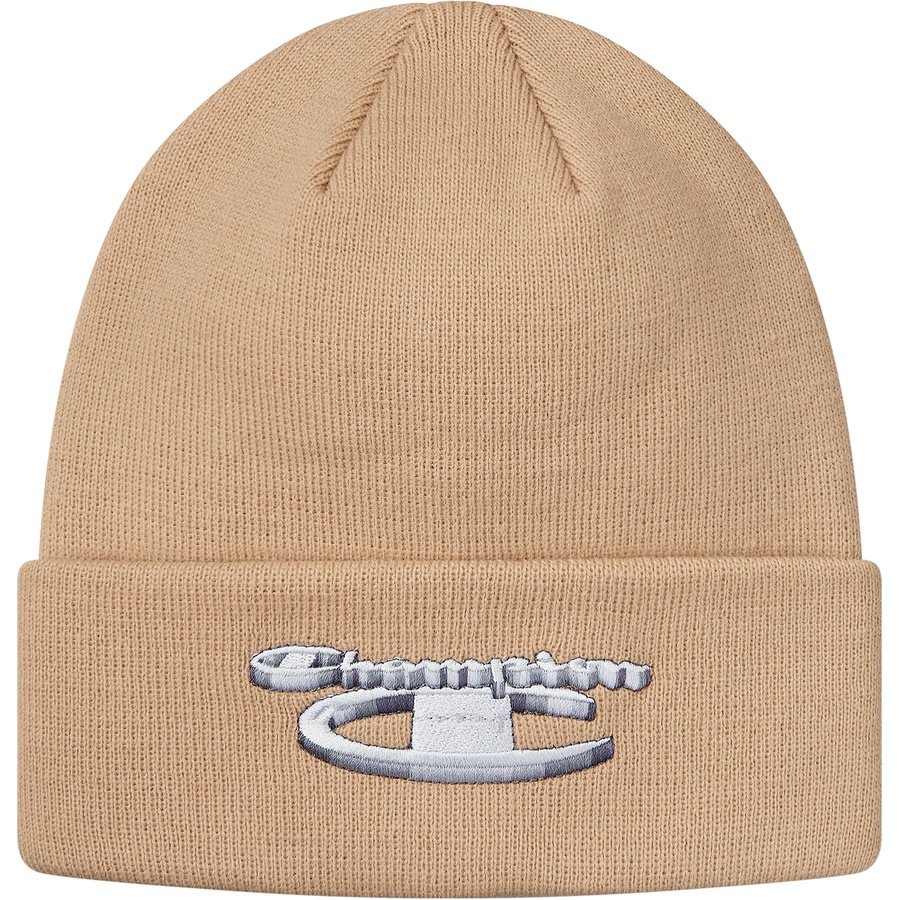 Details on Supreme Champion 3D Metallic Beanie Tan from fall winter 2018 (Price is $36)