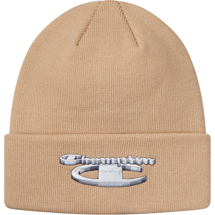 Details on Supreme Champion 3D Metallic Beanie Tan from fall winter
                                                    2018 (Price is $36)