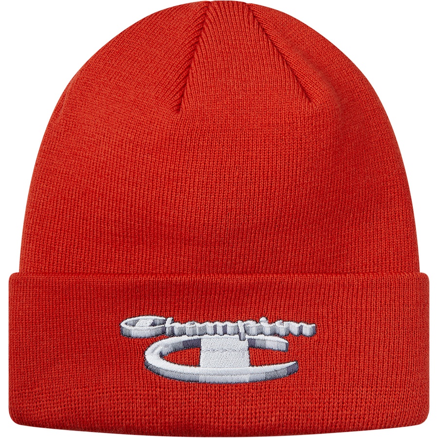 Details on Supreme Champion 3D Metallic Beanie Brick Red from fall winter 2018 (Price is $36)