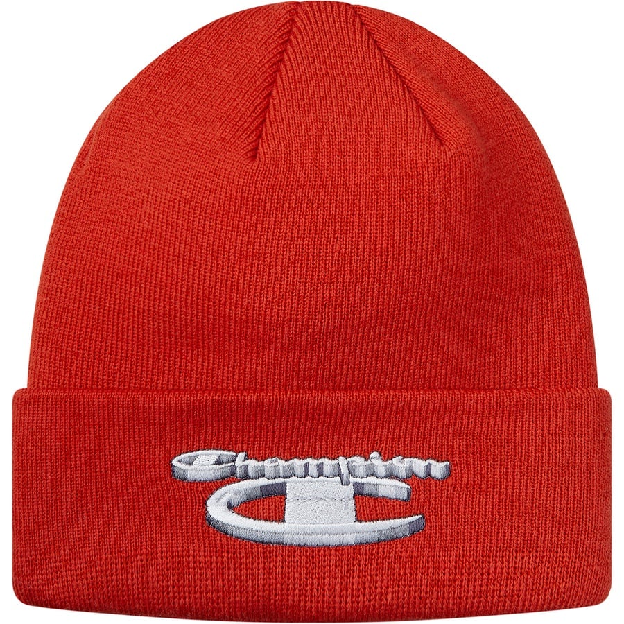 Details on Supreme Champion 3D Metallic Beanie Brick Red from fall winter
                                                    2018 (Price is $36)