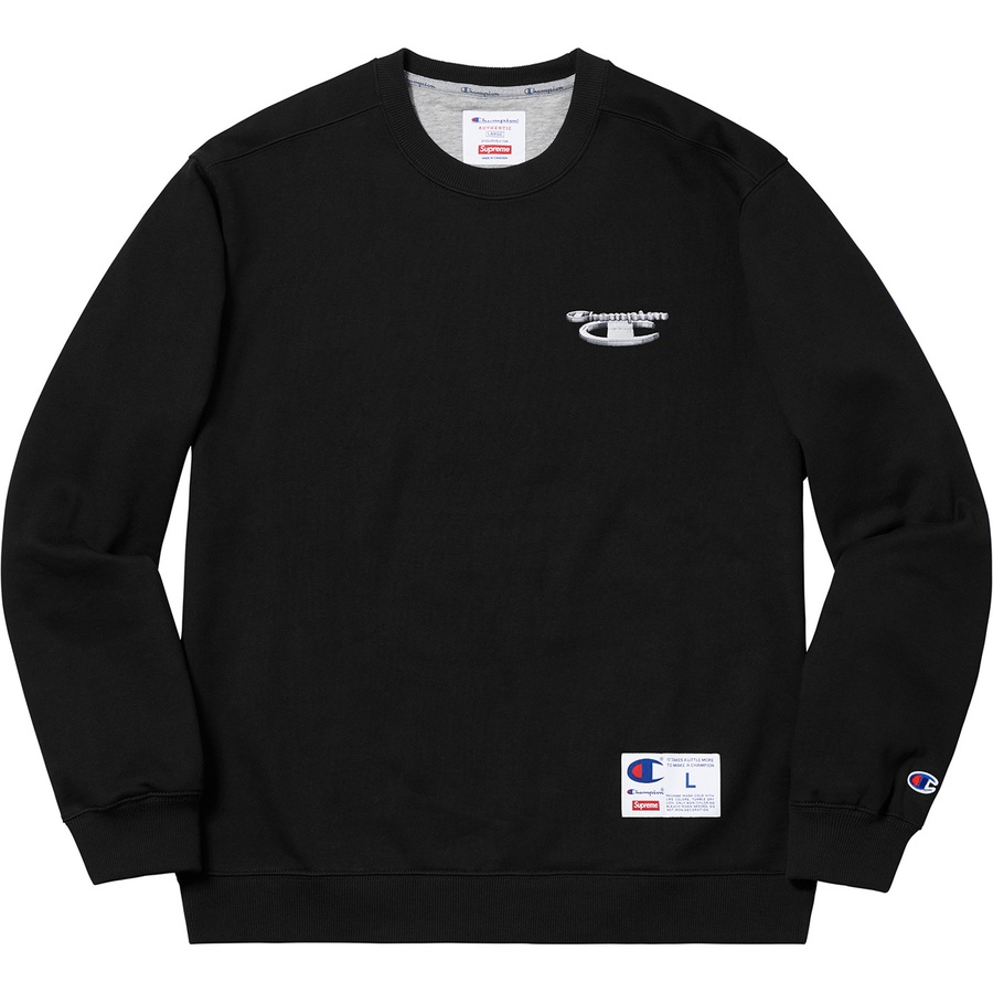 Details on Supreme Champion 3D Metallic Crewneck Black from fall winter
                                                    2018 (Price is $148)
