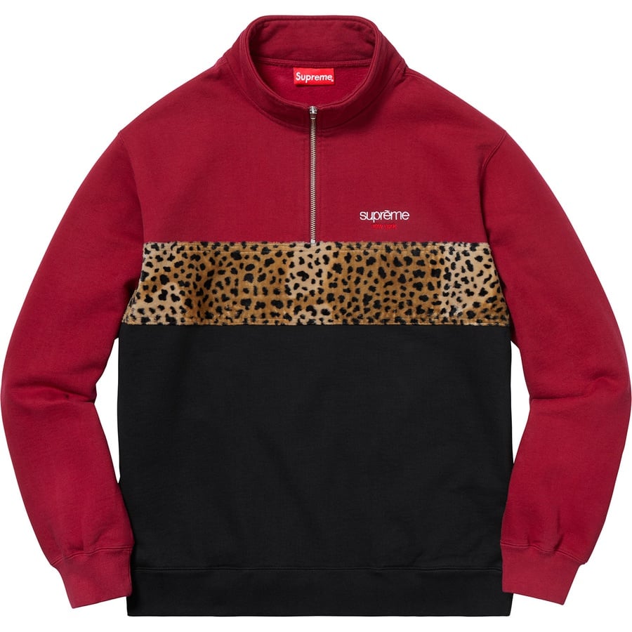 Details on Leopard Panel Half Zip Sweatshirt Cardinal from fall winter
                                                    2018 (Price is $158)
