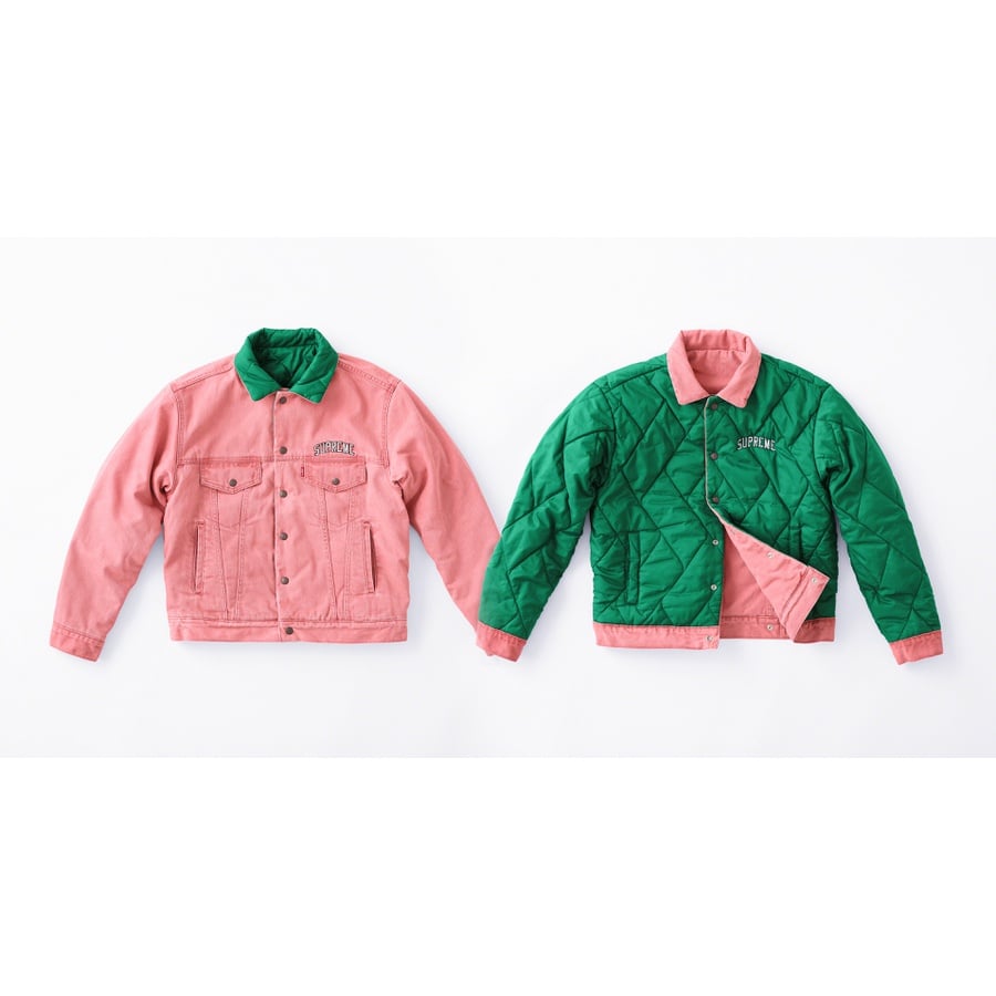 Details on Supreme Levi's Quilted Reversible Trucker Jacket  from fall winter
                                                    2018 (Price is $268)