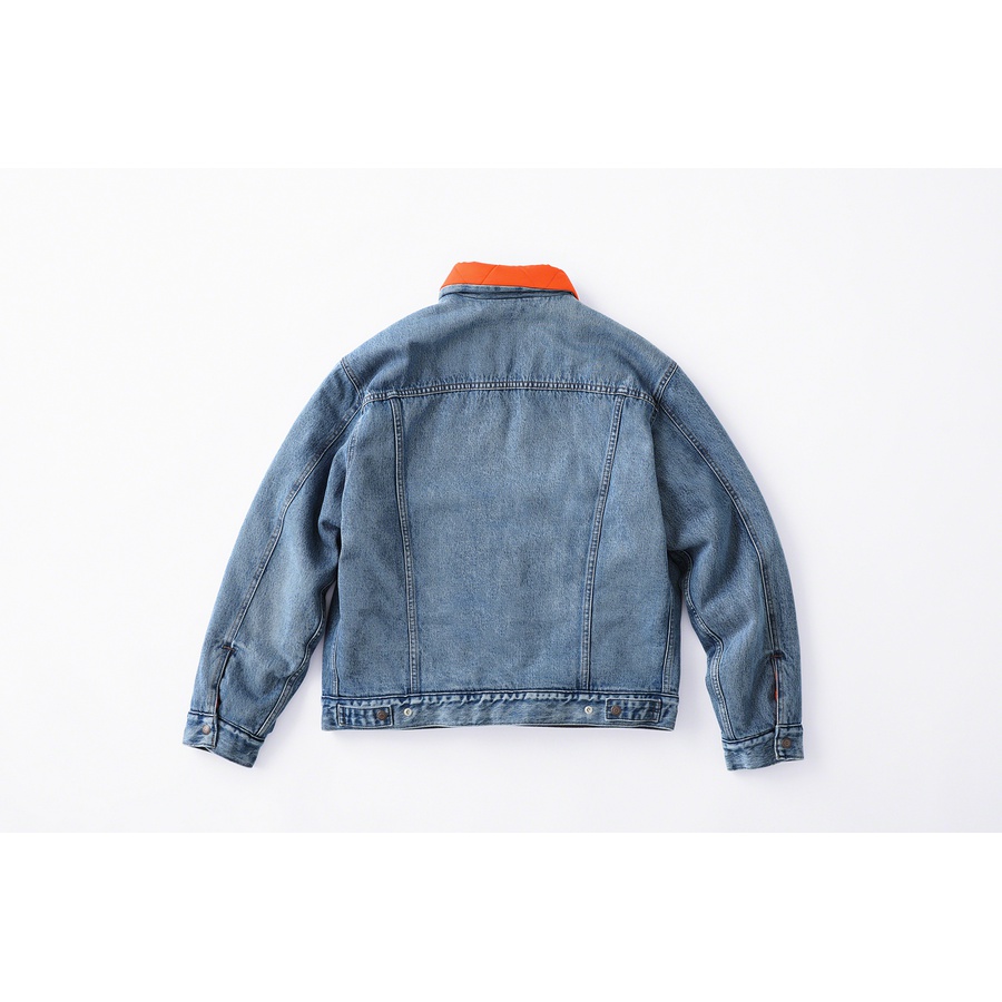 Details on Supreme Levi's Quilted Reversible Trucker Jacket  from fall winter
                                                    2018 (Price is $268)