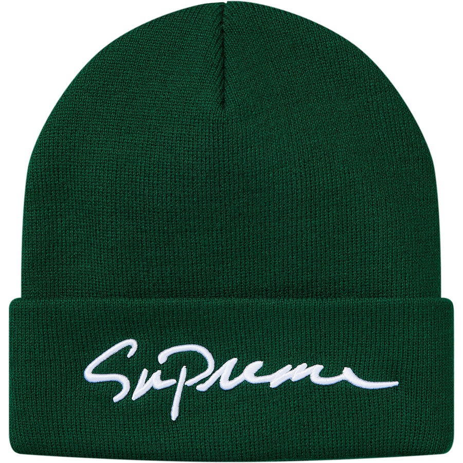 Details on Classic Script Beanie Dark Green from fall winter 2018 (Price is $32)