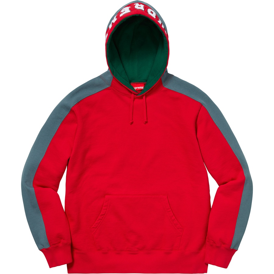 Details on Paneled Hooded Sweatshirt Red from fall winter 2018 (Price is $158)