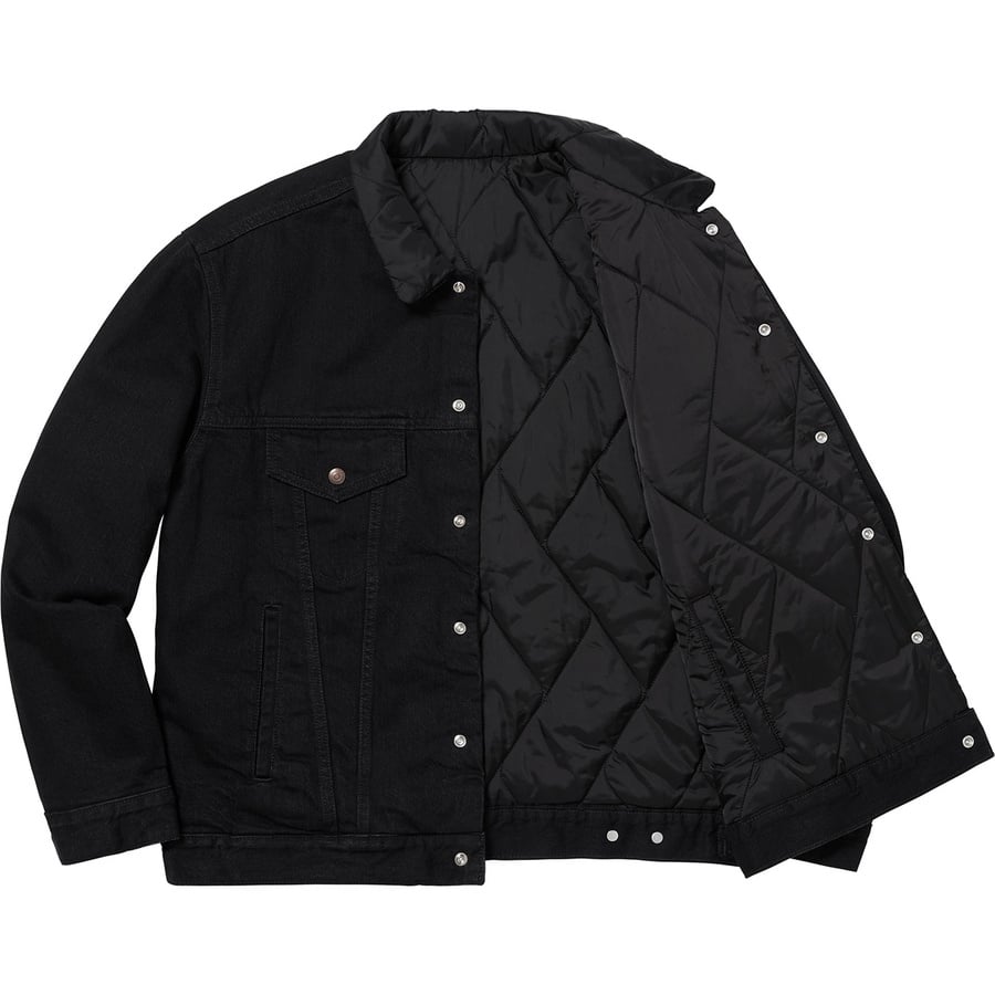 Details on Supreme Levi's Quilted Reversible Trucker Jacket Black from fall winter
                                                    2018 (Price is $268)