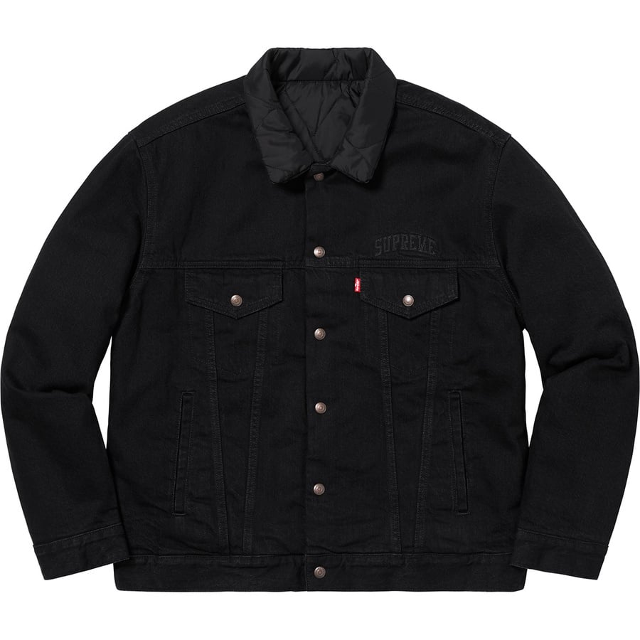 Details on Supreme Levi's Quilted Reversible Trucker Jacket Black from fall winter
                                                    2018 (Price is $268)