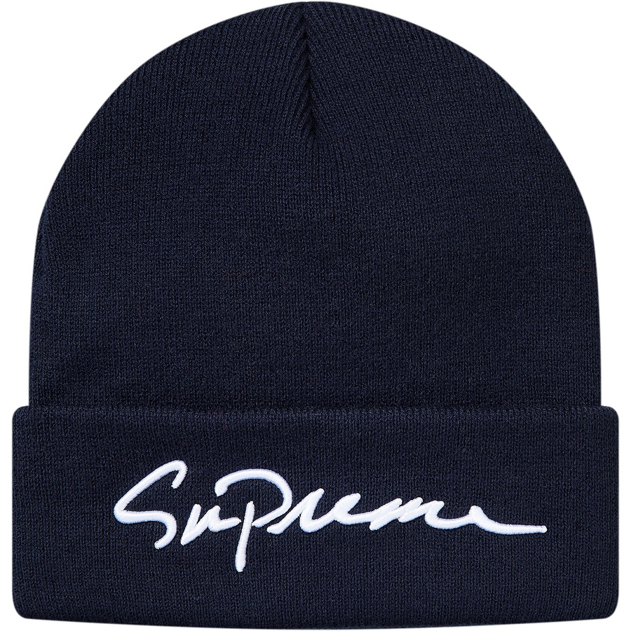 Details on Classic Script Beanie Navy from fall winter
                                                    2018 (Price is $32)