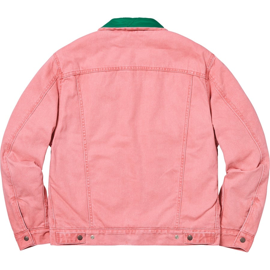 Details on Supreme Levi's Quilted Reversible Trucker Jacket Pink from fall winter
                                                    2018 (Price is $268)