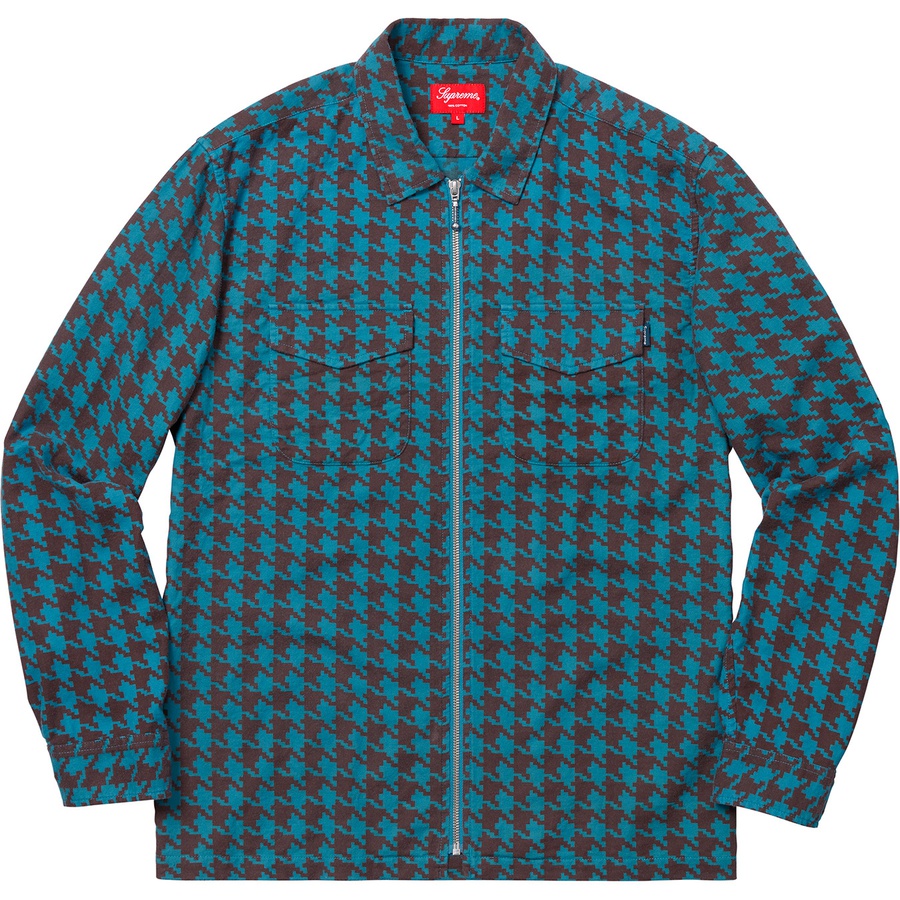 Details on Houndstooth Flannel Zip Up Shirt Blue from fall winter
                                                    2018 (Price is $128)