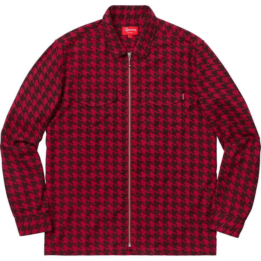 Details on Houndstooth Flannel Zip Up Shirt Red from fall winter
                                                    2018 (Price is $128)
