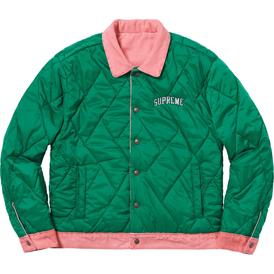 Details on Supreme Levi's Quilted Reversible Trucker Jacket Pink from fall winter
                                                    2018 (Price is $268)