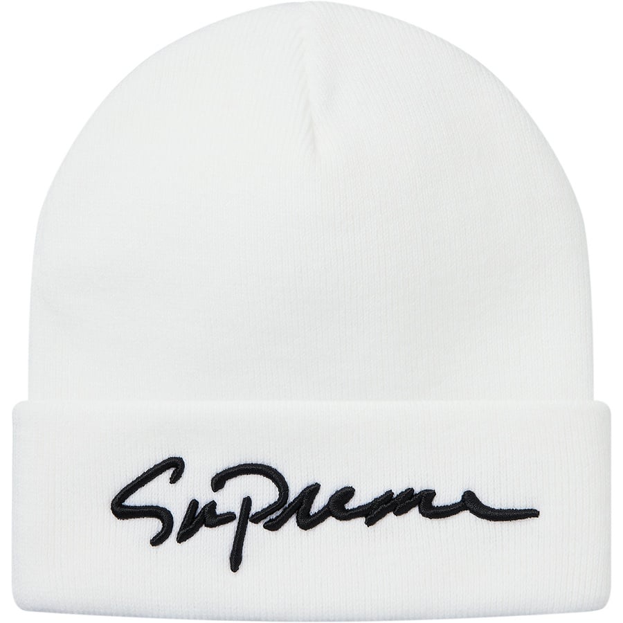 Details on Classic Script Beanie White from fall winter
                                                    2018 (Price is $32)