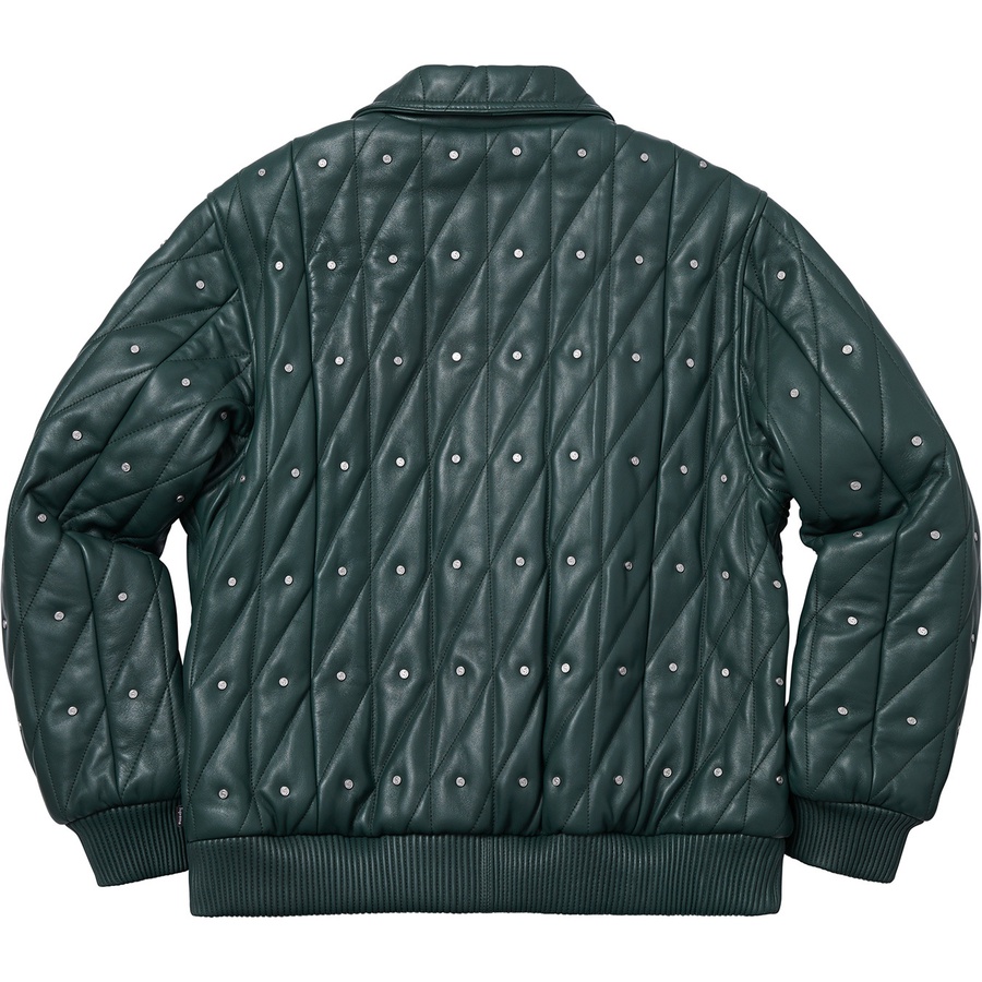 Details on Quilted Studded Leather Jacket Dark Green from fall winter 2018 (Price is $698)