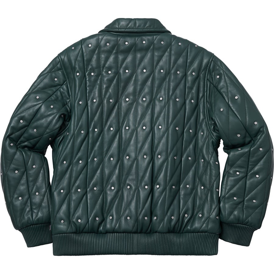 Details on Quilted Studded Leather Jacket Dark Green from fall winter
                                                    2018 (Price is $698)