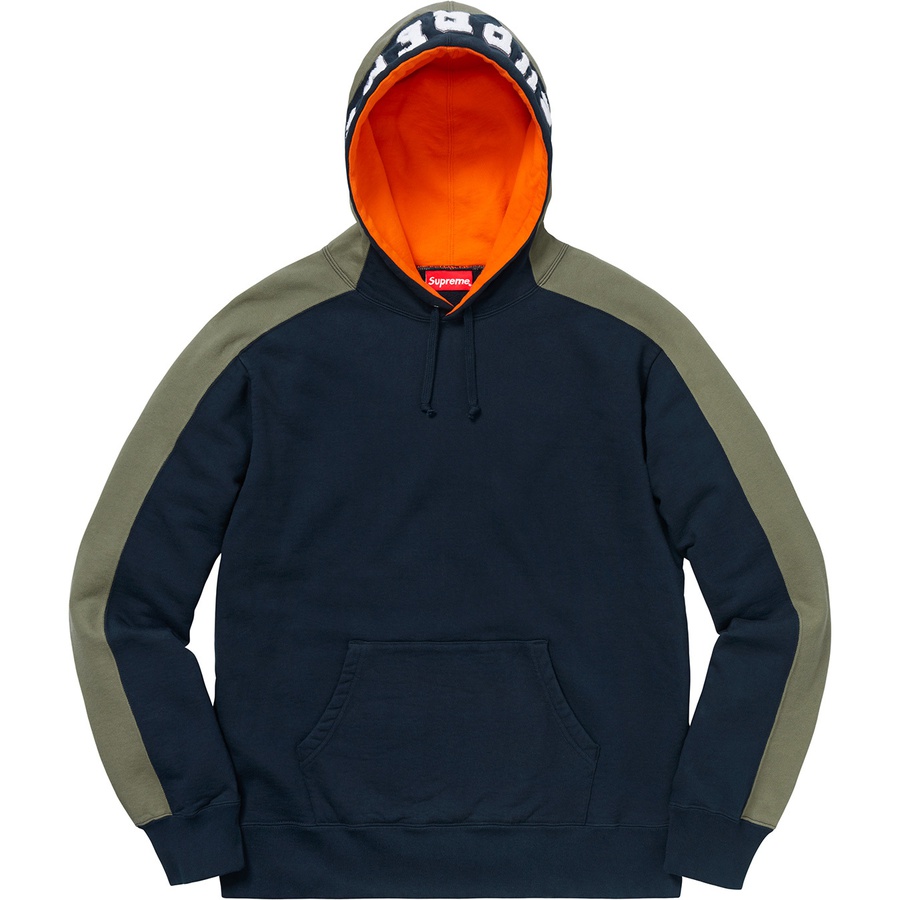 Details on Paneled Hooded Sweatshirt Navy from fall winter 2018 (Price is $158)