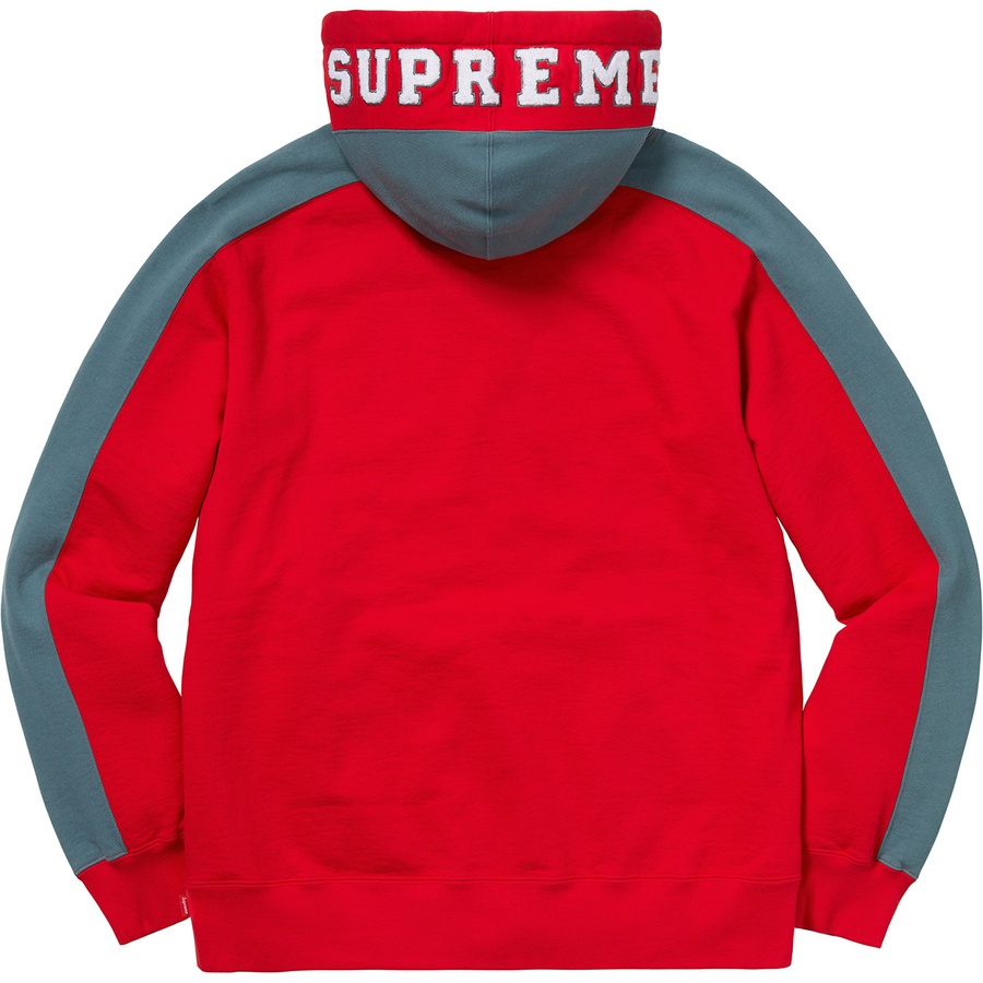 Details on Paneled Hooded Sweatshirt Red from fall winter 2018 (Price is $158)