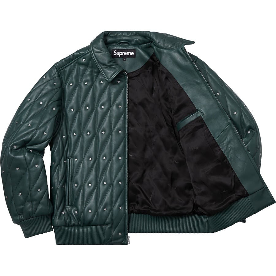 Details on Quilted Studded Leather Jacket Dark Green from fall winter
                                                    2018 (Price is $698)