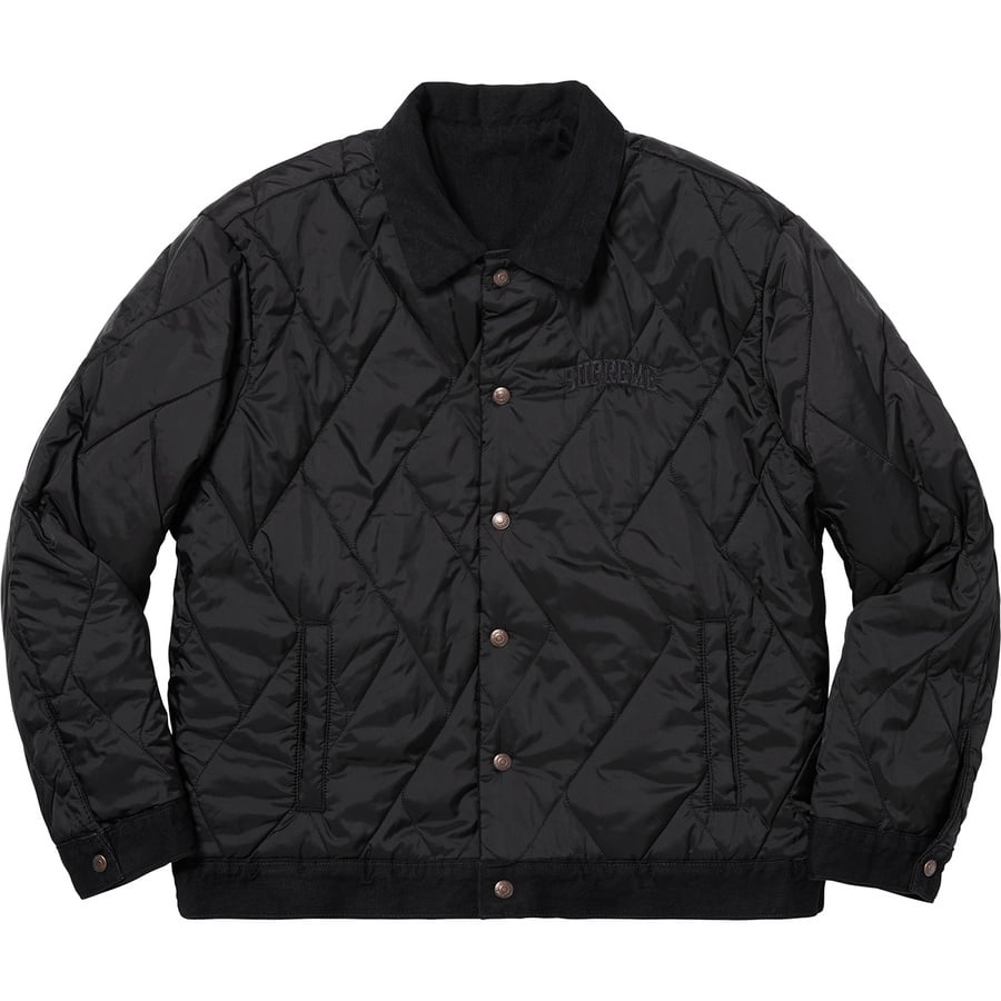 Details on Supreme Levi's Quilted Reversible Trucker Jacket Black from fall winter
                                                    2018 (Price is $268)