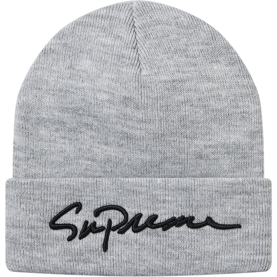 Details on Classic Script Beanie Heather Grey from fall winter
                                                    2018 (Price is $32)