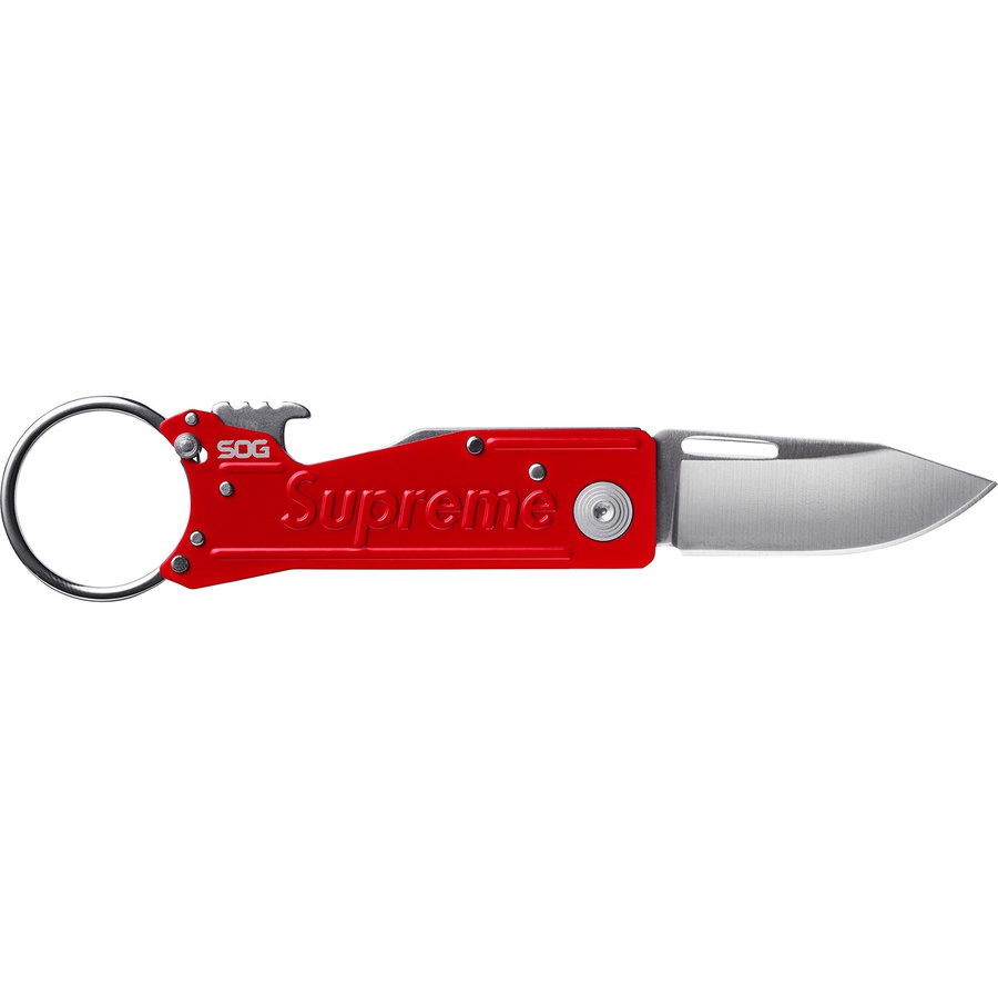 Details on Supreme SOG KeyTron Folding Knife Red from fall winter
                                                    2018 (Price is $30)