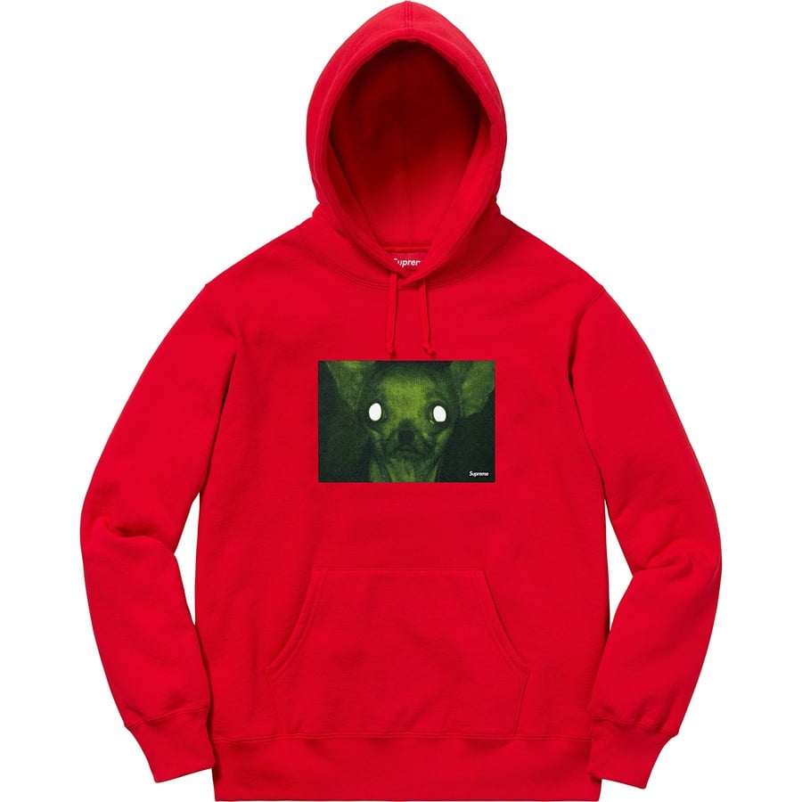 Details on Chris Cunningham Chihuahua Hooded Sweatshirt Red from fall winter
                                                    2018 (Price is $158)