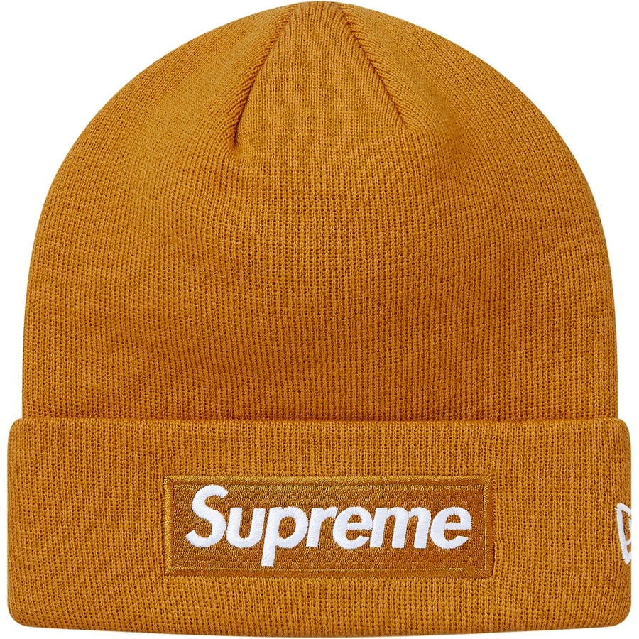 Details on New Era Box Logo Beanie Mustard from fall winter
                                                    2018 (Price is $38)