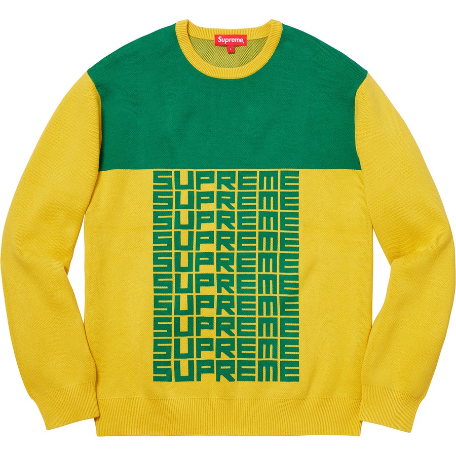 Details on Logo Repeat Sweater Yellow from fall winter 2018 (Price is $148)