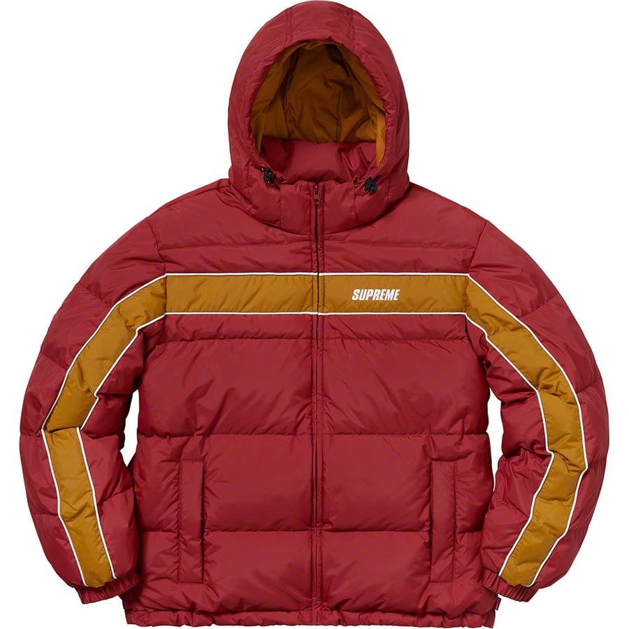Supreme Stripe Panel Down Jacket (FW18) - Burgundy - $258