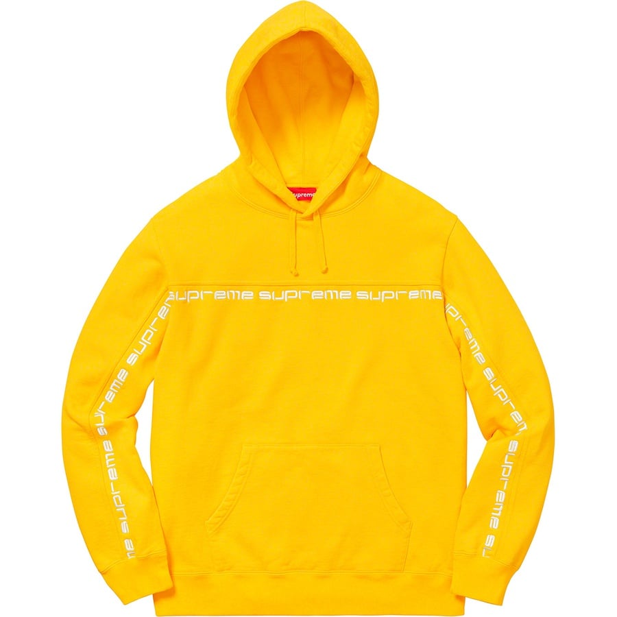 Details on Text Stripe Hooded Sweatshirt Yellow from fall winter 2018 (Price is $148)