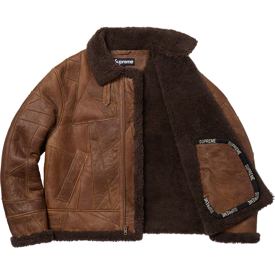 Details on Patchwork Shearling B-3 Jacket Brown from fall winter 2018 (Price is $868)