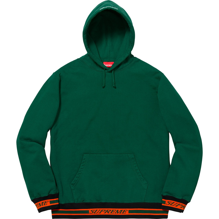 Details on Striped Rib Hooded Sweatshirt Dark Green from fall winter 2018 (Price is $148)