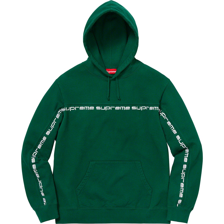Details on Text Stripe Hooded Sweatshirt Dark Green from fall winter 2018 (Price is $148)