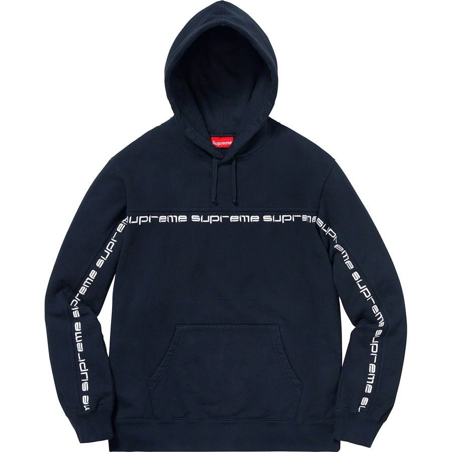 Details on Text Stripe Hooded Sweatshirt Navy from fall winter
                                                    2018 (Price is $148)