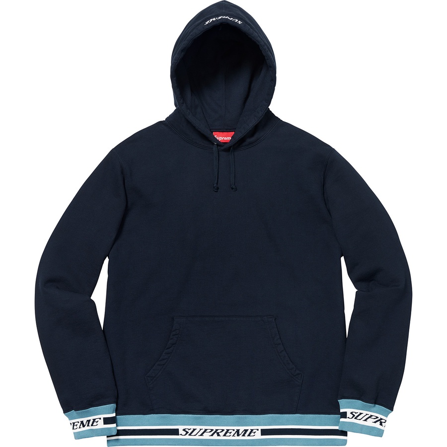 Details on Striped Rib Hooded Sweatshirt Navy from fall winter 2018 (Price is $148)