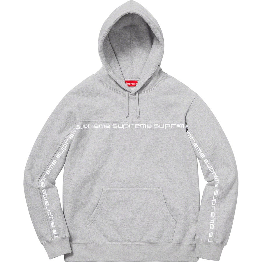 Details on Text Stripe Hooded Sweatshirt Heather Grey from fall winter
                                                    2018 (Price is $148)