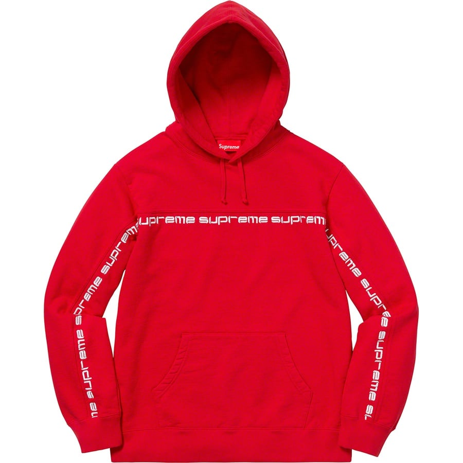 Details on Text Stripe Hooded Sweatshirt Red from fall winter
                                                    2018 (Price is $148)