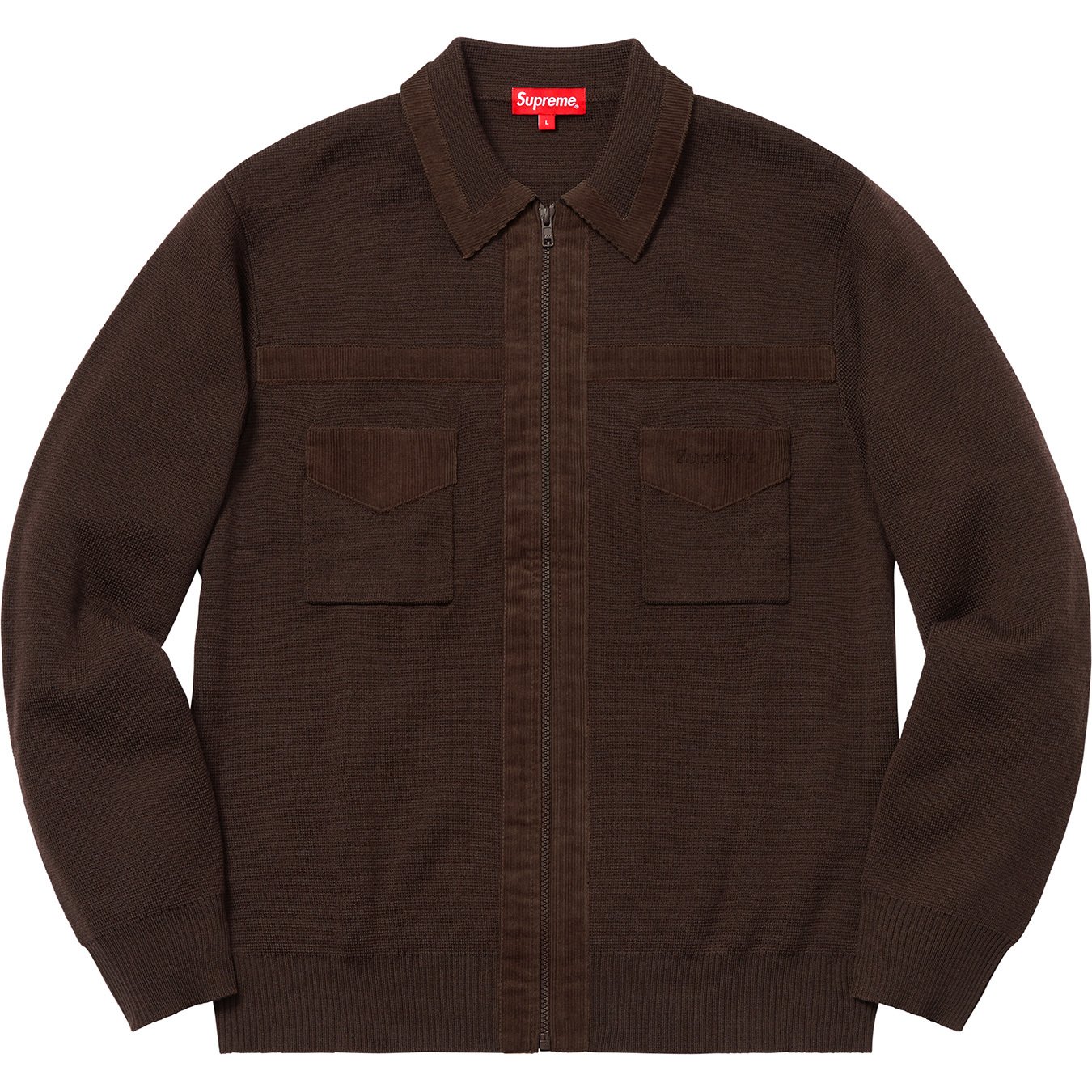 supreme Corduroy Detailed Zip Up Sweater