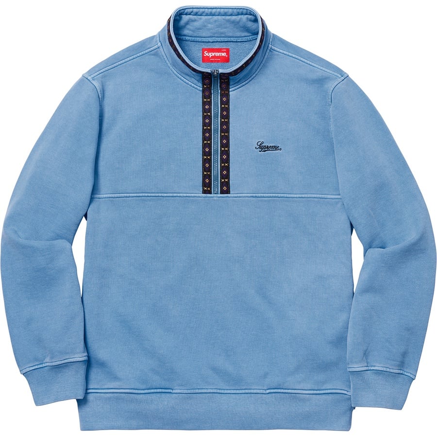 Details on Overdyed Half Zip Sweatshirt Blue from fall winter 2018 (Price is $148)