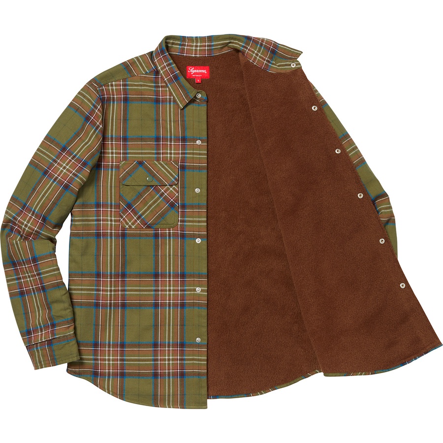 Details on Pile Lined Plaid Flannel Shirt Olive from fall winter 2018 (Price is $138)