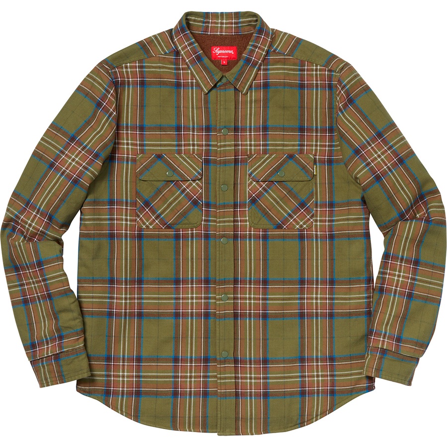 Details on Pile Lined Plaid Flannel Shirt Olive from fall winter 2018 (Price is $138)